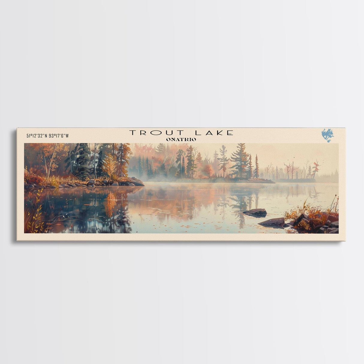 Trout Lake Canada Ontario Panoramic Wall Art, Framed Canvas Print, Lake House Decor, Travel Poster, Serene Landscape, Living Room Art