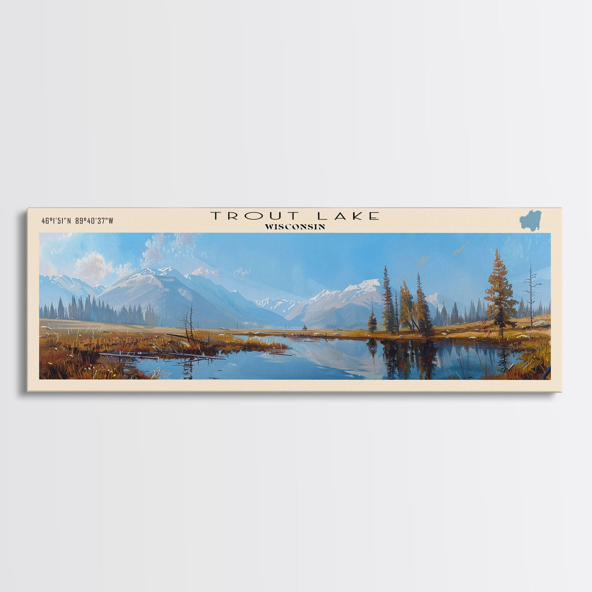 Utikuma Lake Panoramic Wall Art, Framed Canvas Print, Lake House Decor, Travel Poster, Scenic Lake Scene, Bedroom Art