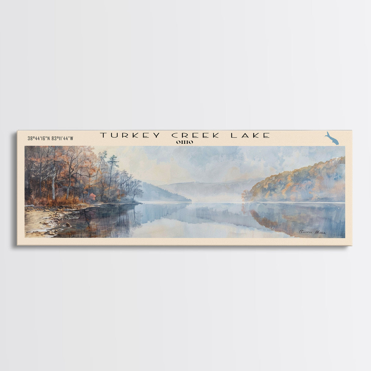 Turkey Creek Lake Ohio Panoramic Wall Art, Framed Canvas Print, Lake House Decor, Travel Poster, Serene Landscape, Living Room Art