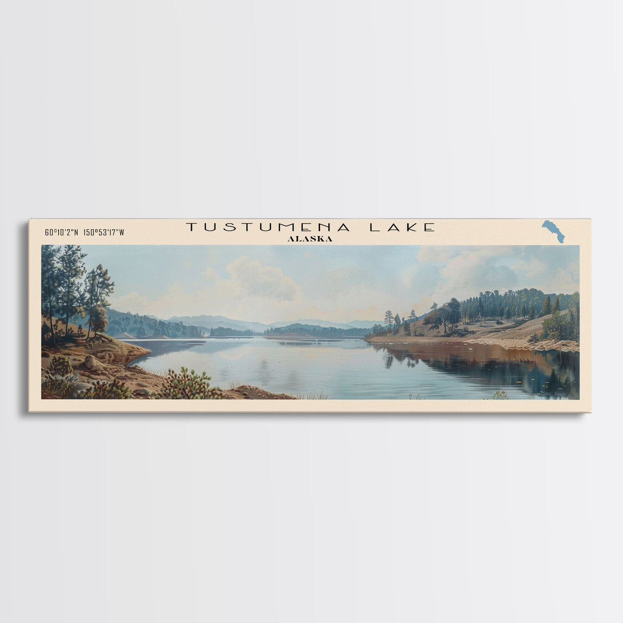 Tustumena Lake Panoramic Wall Art, Framed Canvas Print, Lake House Decor, Travel Poster, Scenic Lake Scene, Living Room Art