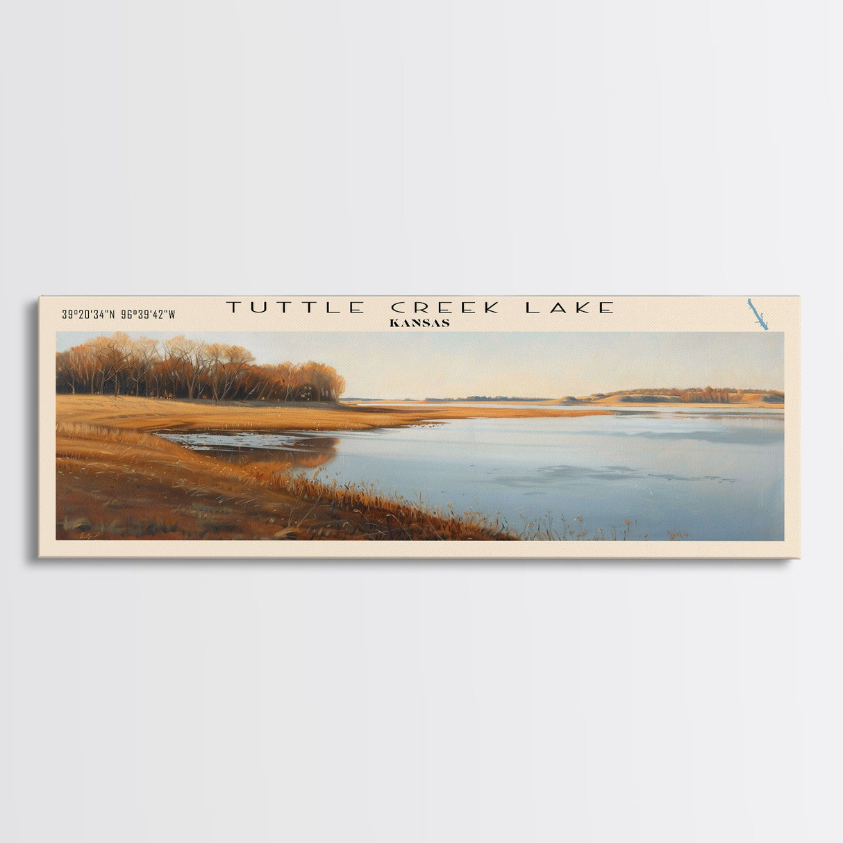 Tuttle Creek Lake Kansas Panoramic Wall Art, Framed Canvas Print, Lake House Decor, Travel Poster, Serene Landscape, Home Art