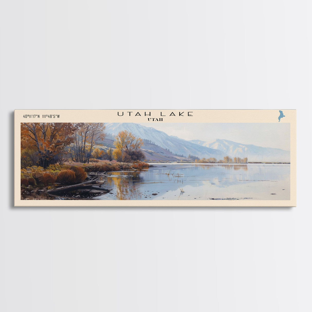 Utah Lake Panoramic Wall Art, Framed Canvas Print, Lake House Decor, Travel Poster, Serene Landscape, Living Room Decor