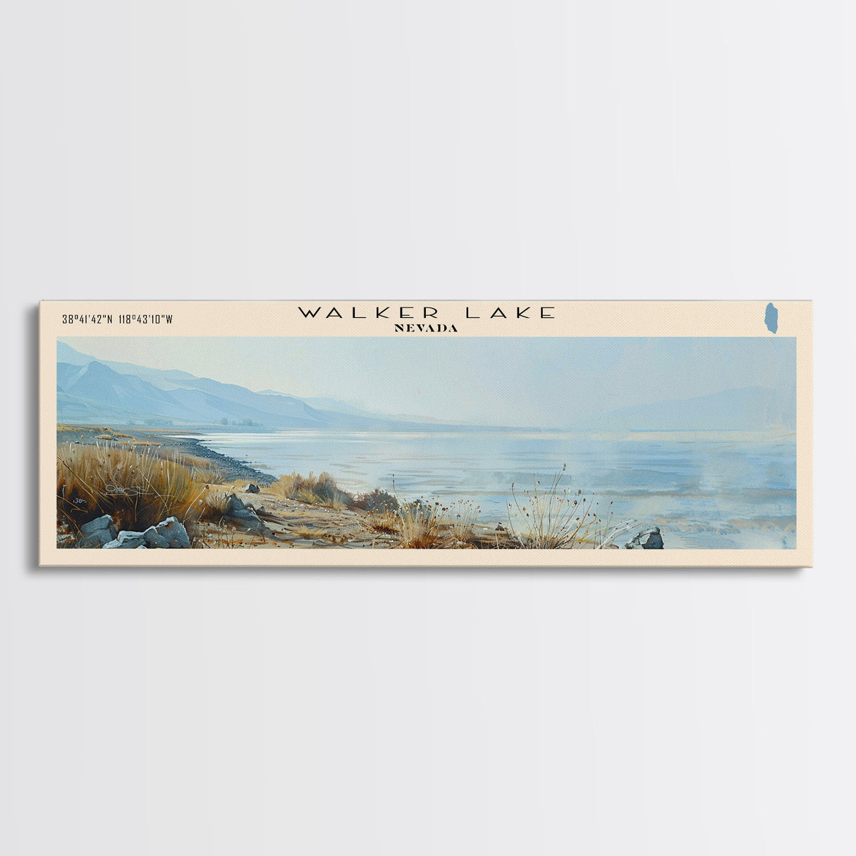 White Lake Panoramic Wall Art, Framed Canvas Print, Lake House Decor, Travel Poster, Scenic Lake Scene, Living Room Art