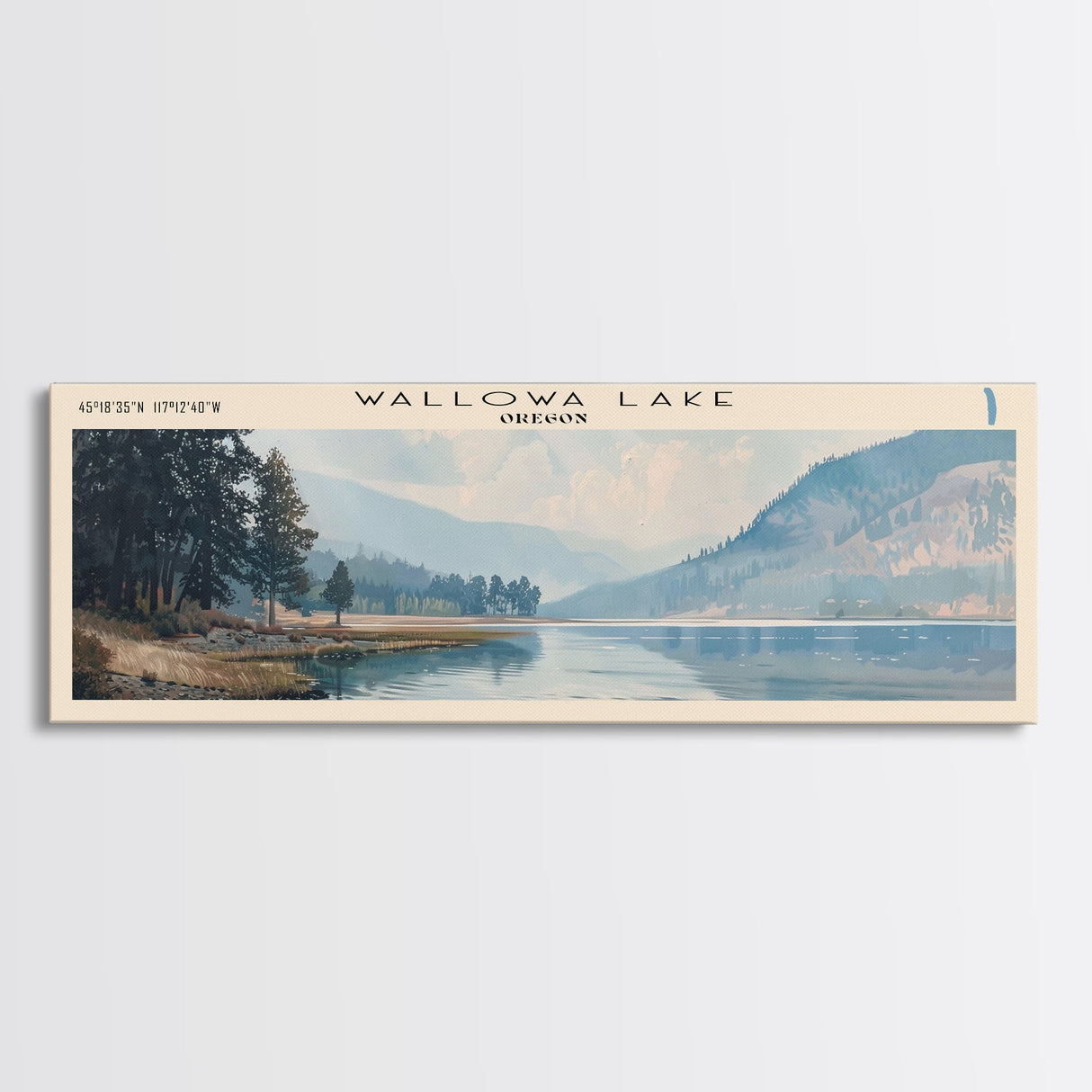 Wallowa Lake Oregon Panoramic Wall Art, Framed Canvas Print, Lake House Decor, Travel Poster, Serene Landscape, Home Art