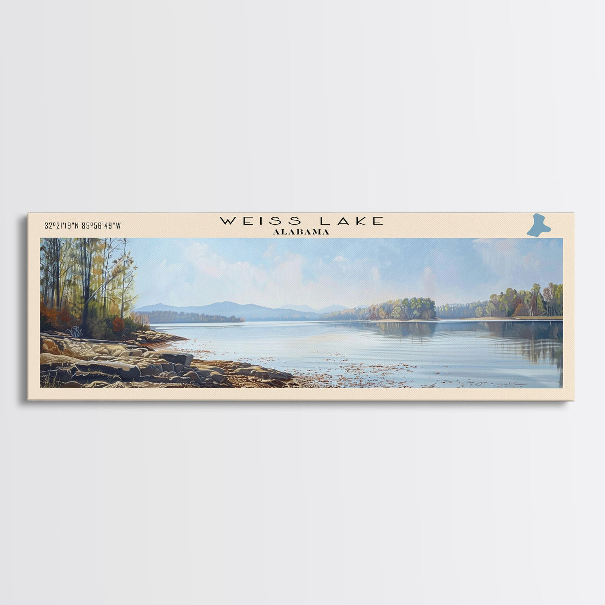 Weiss Lake Alabama Panoramic Wall Art, Framed Canvas Print, Lake House Decor, Travel Poster, Scenic Lake Scene, Bedroom Art