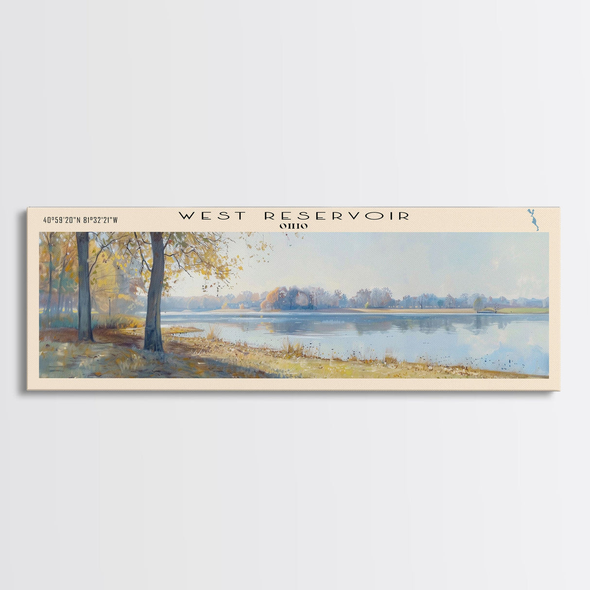 Yathkyed Lake Panoramic Wall Art, Framed Canvas Print, Lake House Decor, Travel Poster, Serene Landscape, Home Art