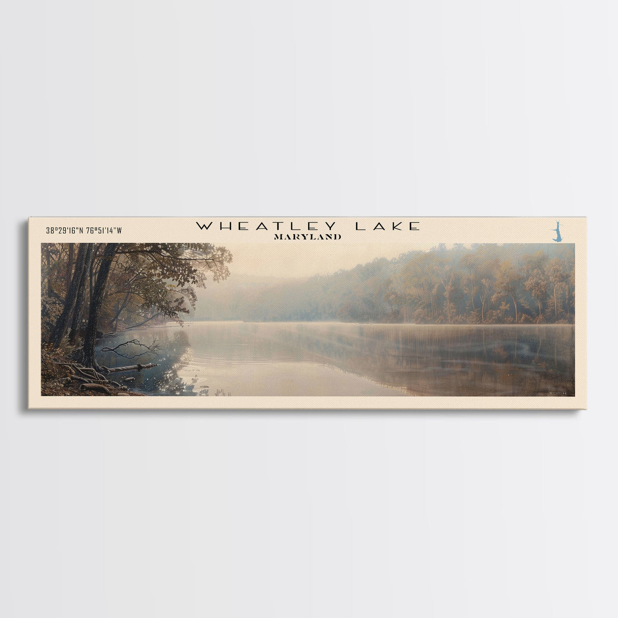 Wheatley Lake Maryland Panoramic Wall Art, Framed Canvas Print, Lake House Decor, Travel Poster, Serene Landscape, Home Decor