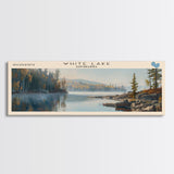 White Lake Panoramic Wall Art, Framed Canvas Print, Lake House Decor, Travel Poster, Scenic Lake Scene, Living Room Art