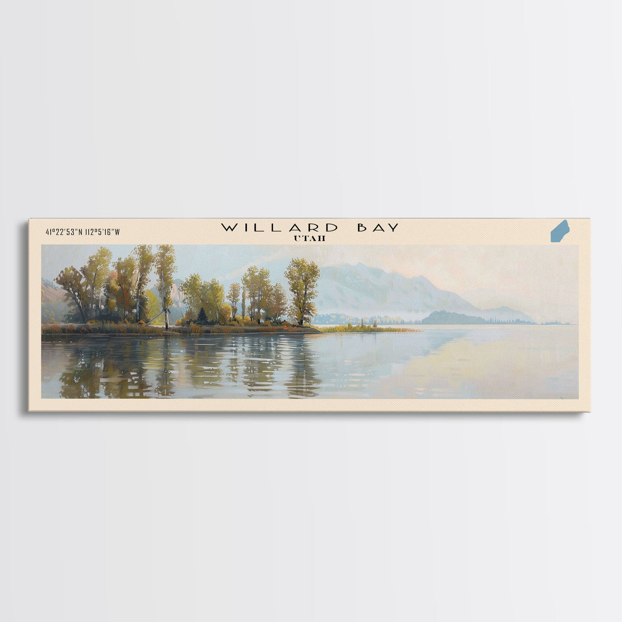 Willard Bay Utah Panoramic Wall Art, Framed Canvas Print, Lake House Decor, Travel Poster, Beautiful Lake Scene, Bedroom Art