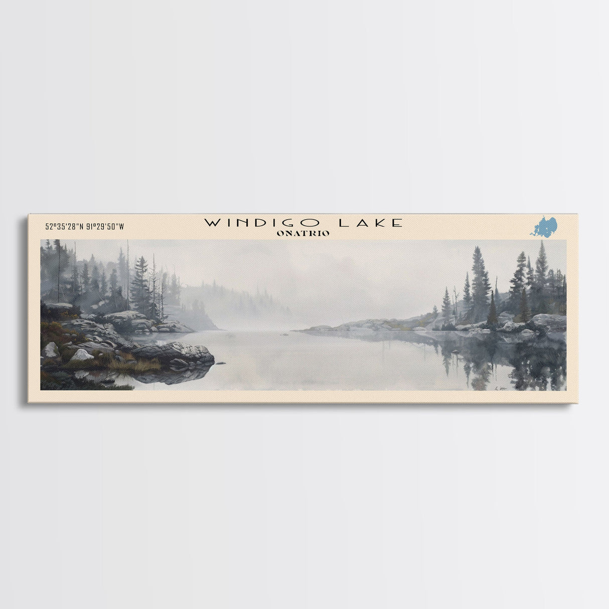 Windigo Lake Panoramic Wall Art, Framed Canvas Print, Lake House Decor, Travel Poster, Beautiful Lake Scene, Living Room Art