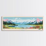 Amanka Lake Alaska Framed Canvas Print, Panoramic Wall Art, Midcentury Modern, Pop Art, Travel Poster, Living Room Art