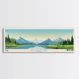 Becharof Lake Alaska Framed Canvas Print, Panoramic Travel Poster, Midcentury Modern Wall Art, Pop Art, Nature Bedroom Art, Living Room Decor