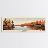 Clopper Lake Maryland Framed Canvas Print, Pop Art Panoramic Travel Poster, Midcentury Modern, Wall Art, Scenic Nature Painting, Bedroom Decor, Living Room Art