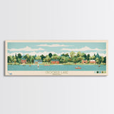 Crooked Lake Indiana Framed Canvas Print, Midcentury Modern Panoramic Wall Art, Living Room Decor, Pop Art, Travel Poster Art, Scenic Nature Painting, Lake House Decor