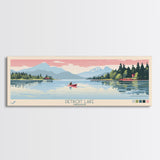 Detroit Lake Oregon Framed Canvas Print, Midcentury Modern Panoramic Wall Art, Bedroom Decor, Pop Art, Travel Poster Art, Scenic Nature Painting