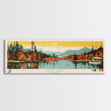 Echo Lake Montana Framed Canvas Print, Panoramic Wall Art, Midcentury Modern, Pop Art, Living Room Decor, Travel Poster, Nature Art