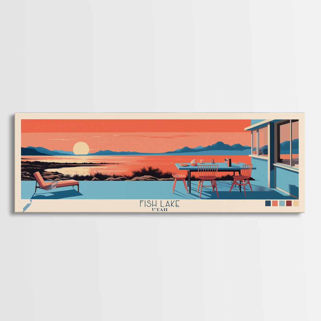 Fish Lake Utah Framed Canvas Print, Panoramic Art, Midcentury Modern, Pop Art, Living Room Wall Art, Travel Poster, Nature Painting, Home Decor