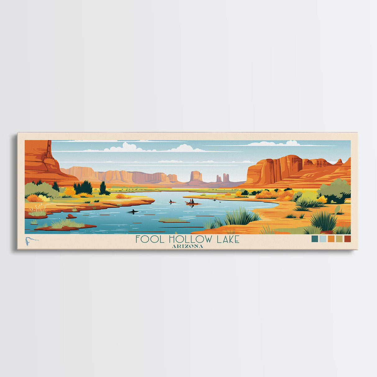 Fool Hollow Lake Arizona Framed Canvas Print, Panoramic Art, Midcentury Modern, Pop Art, Living Room Decor, Travel Poster, Lake Painting, Wall Art