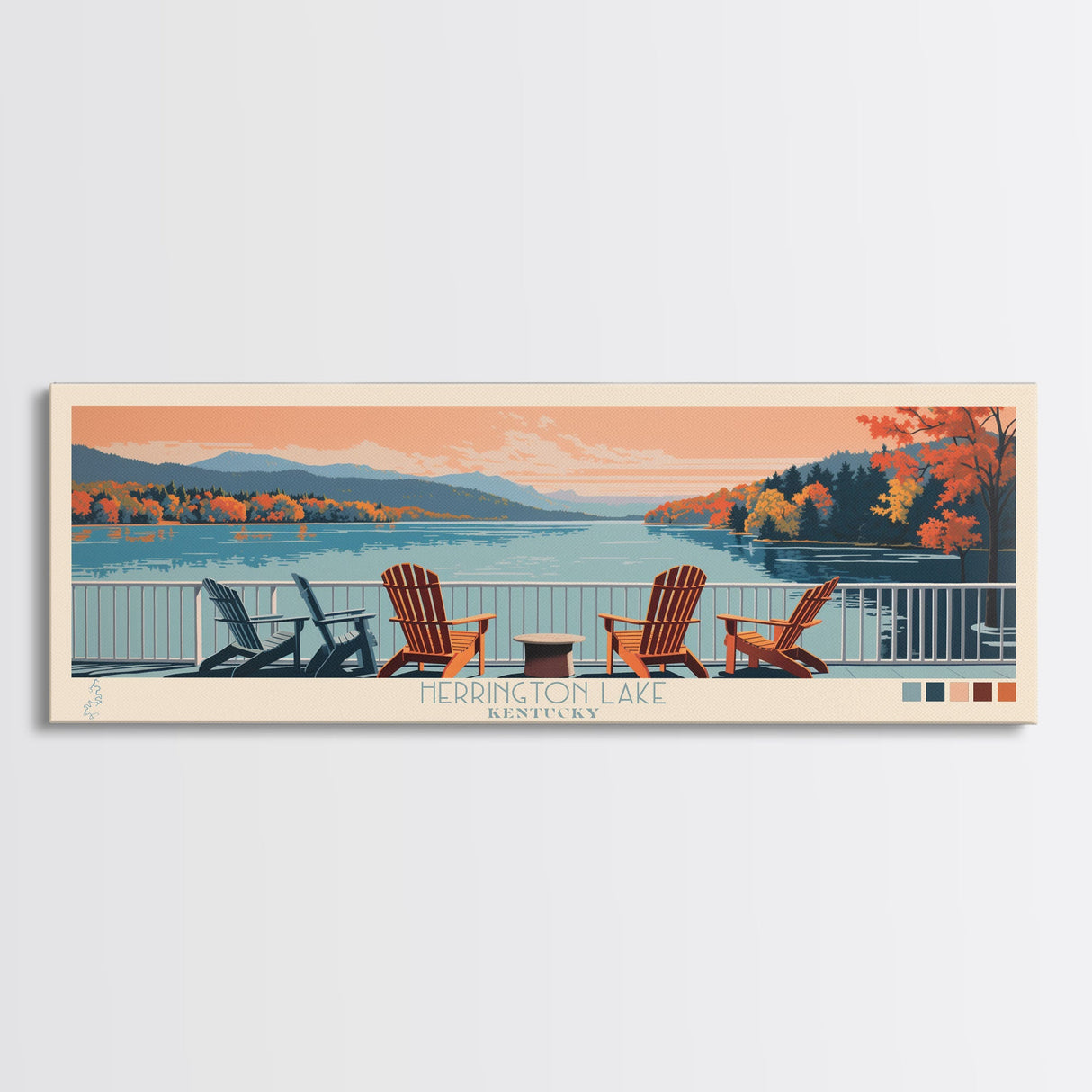 Herrington Lake Kentucky Framed Canvas Print, Panoramic Wall Art, Midcentury Modern, Pop Art, Living Room Wall Art, Travel Poster, Lake View, Nature Art