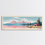 Jackson Lake Wyoming Framed Canvas Print, Panoramic Wall Art, Midcentury Modern, Pop Art, Bedroom Decor, Travel Poster, Nature Decor