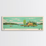 Kistigan Lake Manitoba Framed Canvas Print, Panoramic Wall Art, Midcentury Modern, Pop Art, Bedroom Decor, Travel Poster, Nature Decor