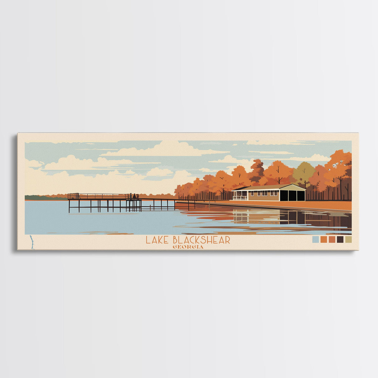 Lake Blackshear Georgia Framed Canvas Print, Panoramic Wall Art, Midcentury Modern, Pop Art, Bedroom Decor, Travel Poster, Living Room Art