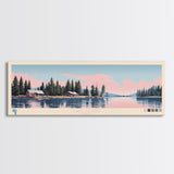 Lake Claire Alberta Framed Canvas Print, Panoramic Art, Midcentury Modern, Pop Art, Living Room Wall Art, Travel Poster, Lake House Decor