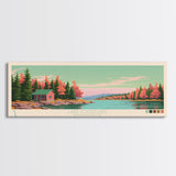 Lake Cochituate Massachusetts Framed Canvas Print, Panoramic Wall Art, Midcentury Modern, Pop Art, Bedroom Decor, Travel Poster, Living Room Art