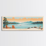 Lake Fontana North Carolina Framed Canvas Print, Panoramic Art, Midcentury Modern, Pop Art, Living Room Wall Art, Travel Poster, Lake House Decor