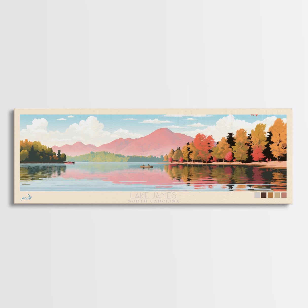 Lake James North Carolina Framed Canvas Print, Panoramic Wall Art, Midcentury Modern, Pop Art, Living Room Decor, Travel Poster, Bedroom Art