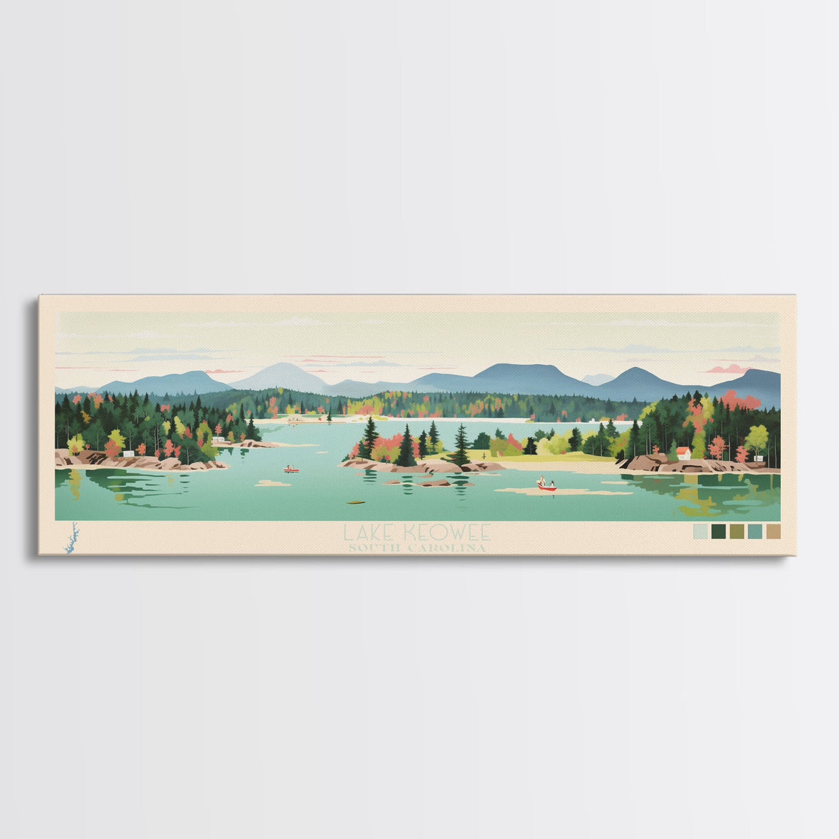 Lake Keowee South Carolina Framed Canvas Print, Panoramic Wall Art, Midcentury Modern, Pop Art, Living Room Decor, Travel Poster, Bedroom Art