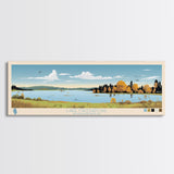 Lake Massapoag Massachusetts Framed Canvas Print, Panoramic Wall Art, Midcentury Modern, Pop Art, Living Room Decor, Travel Poster