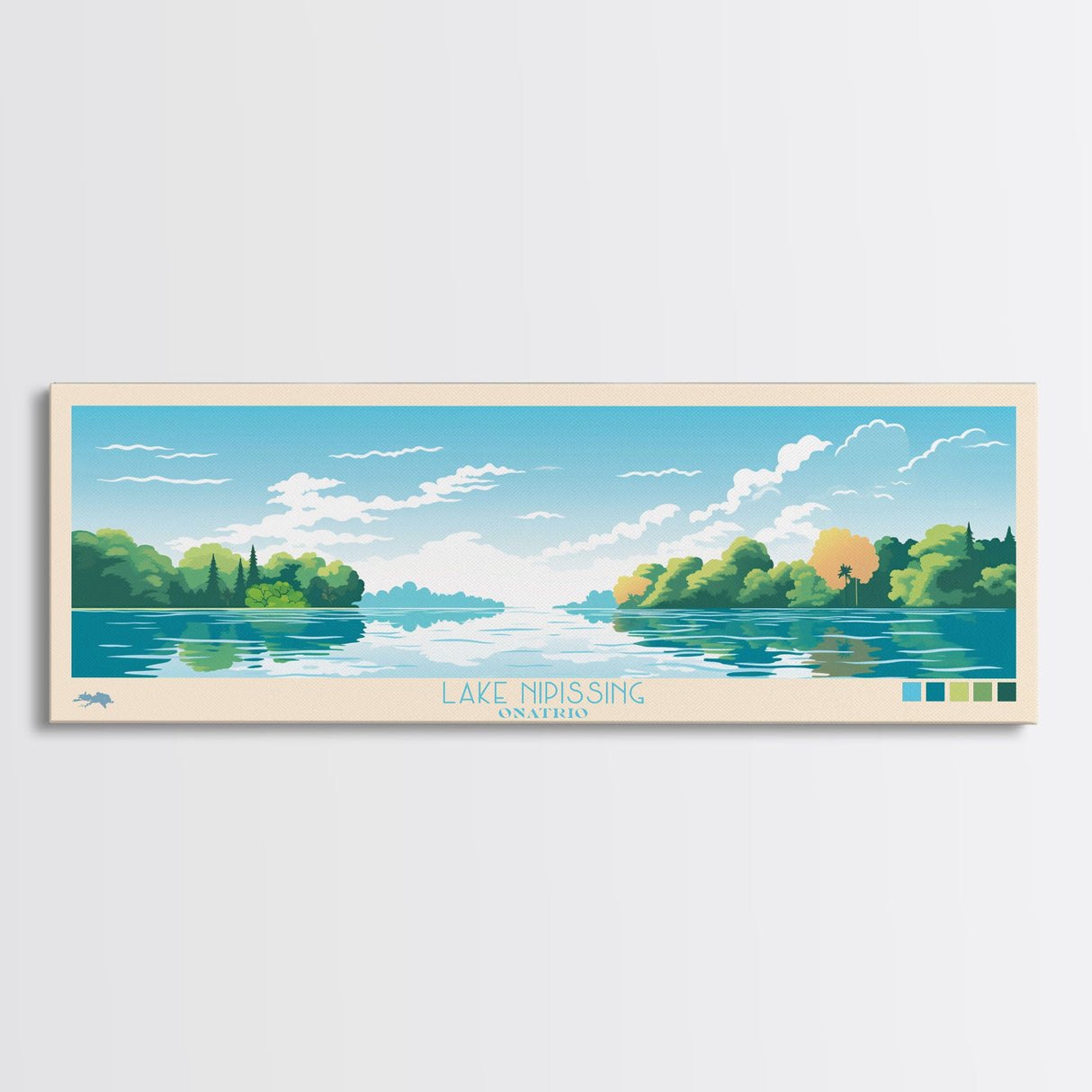 Lake Nipissing Ontario Framed Canvas Print, Panoramic Wall Art, Midcentury Modern, Pop Art, Bedroom Art, Travel Poster, Lake House Decor