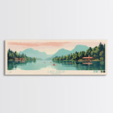 Lake Rabun Georgia Framed Canvas Print, Panoramic Wall Art, Midcentury Modern, Pop Art, Bedroom Art, Travel Poster, Lake House Decor