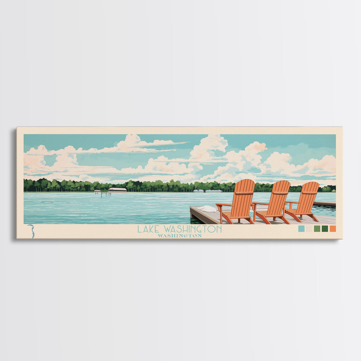 Lake Washington, Mississippi Panoramic Wall Art Framed Canvas Print, Midcentury Modern, Pop Art, Home Decor, Travel Poster, Bedroom Art