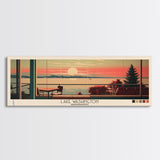 Lake Washington, Washington Panoramic Wall Art Framed Canvas Print, Midcentury Modern, Pop Art, Home Decor, Travel Poster, Living Room Art