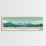 Lake Washington, Washington Panoramic Wall Art Framed Canvas Print, Midcentury Modern, Pop Art, Home Decor, Travel Poster, Bedroom Art