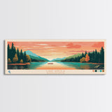 Lake Wyola, Massachusetts Panoramic Wall Art Framed Canvas Print, Midcentury Modern, Pop Art, Home Decor, Travel Poster, Bedroom Art