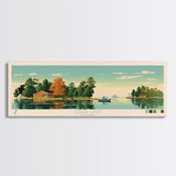 Lakes Cedar, Illinois Panoramic Wall Art Framed Canvas Print, Midcentury Modern, Pop Art, Home Decor, Travel Poster, Bedroom Art