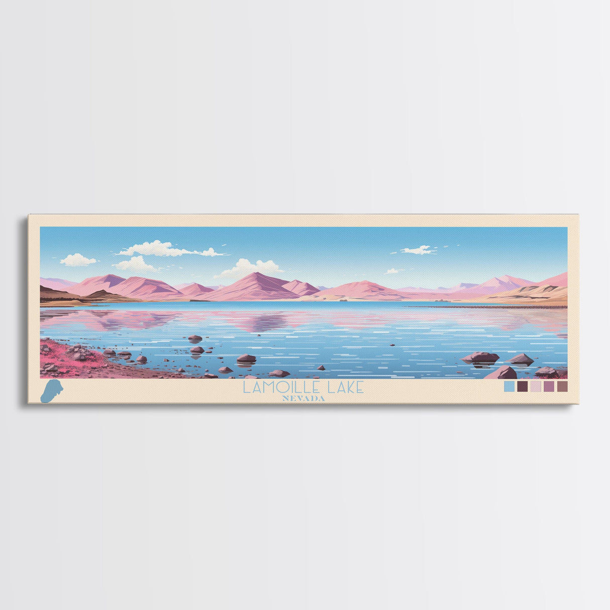 Lamoille Lake, Nevada Panoramic Wall Art Framed Canvas Print, Midcentury Modern, Pop Art, Home Decor, Travel Poster, Living Room Art