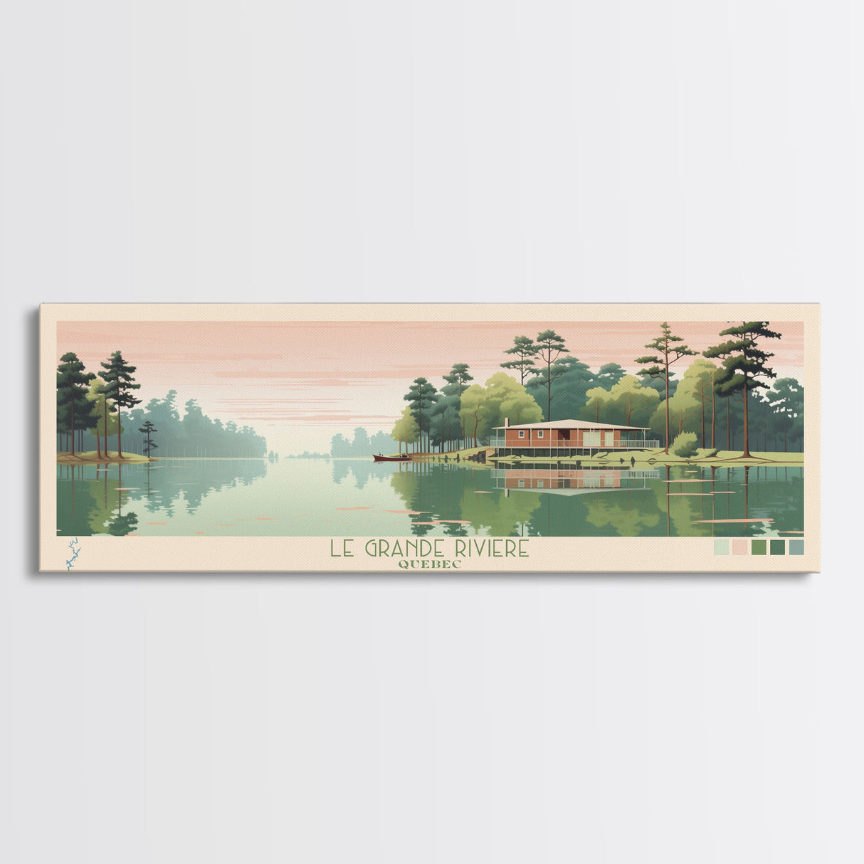 Lay Lake, Alabama Panoramic Wall Art Framed Canvas Print, Midcentury Modern, Pop Art, Home Decor, Travel Poster, Bedroom Art