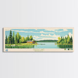 Leech Lake, Minnesota Panoramic Wall Art Framed Canvas Print, Midcentury Modern, Pop Art, Home Decor, Travel Poster, Living Room Art