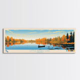 Little Barbee Lake, Indiana Panoramic Wall Art Framed Canvas Print, Midcentury Modern, Pop Art, Home Decor, Travel Poster, Living Room Art