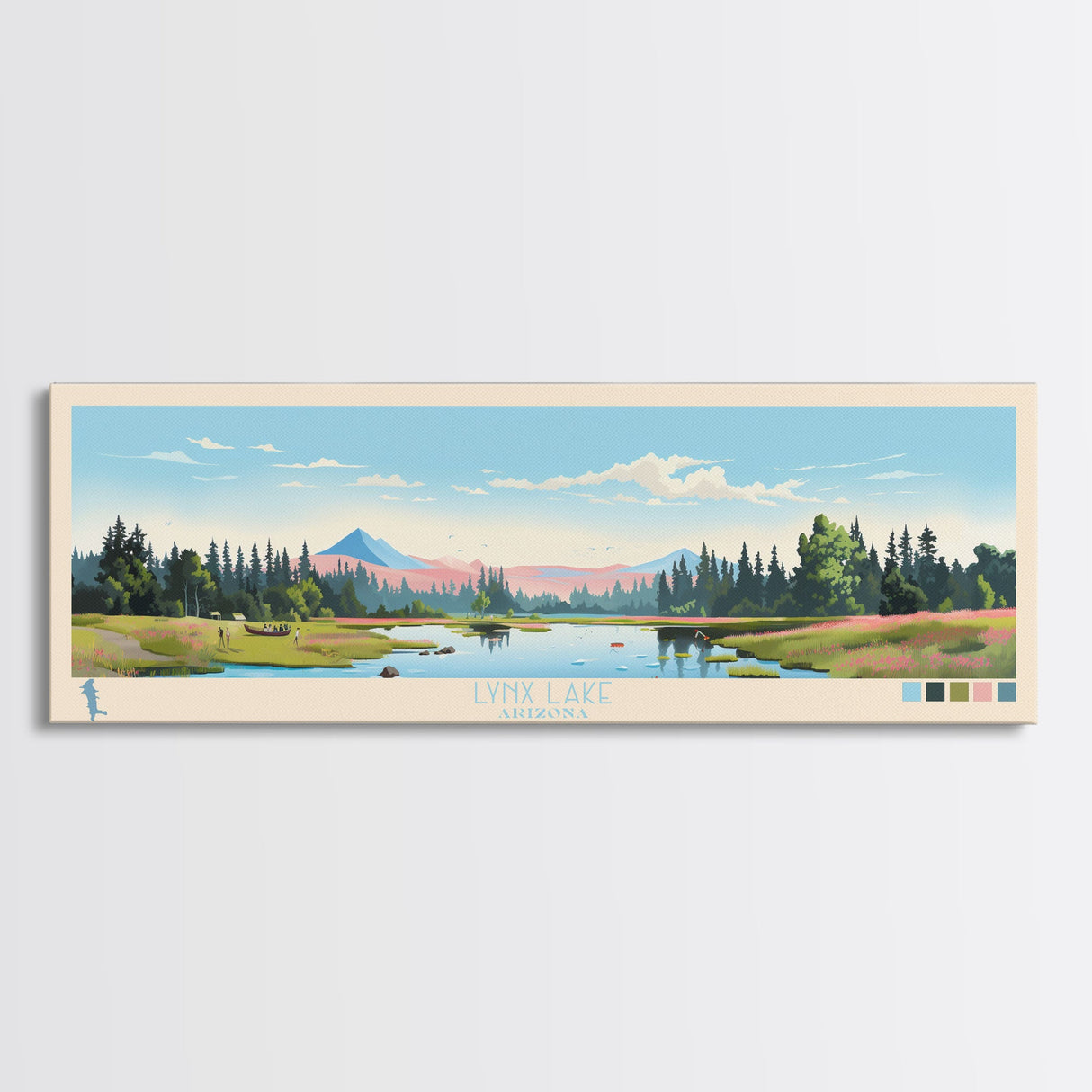 Lynx Lake, Arizona Panoramic Wall Art Framed Canvas Print, Midcentury Modern, Pop Art, Home Decor, Travel Poster, Living Room Art