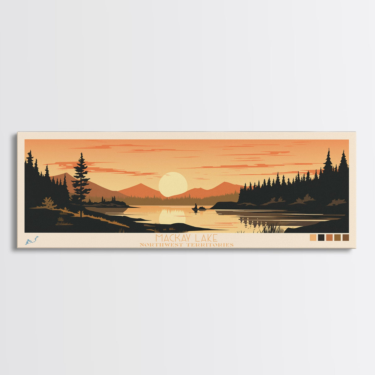 MacKay Lake, Northwest Territories Panoramic Wall Art Framed Canvas Print, Midcentury Modern, Pop Art, Home Decor, Travel Poster, Bedroom Art