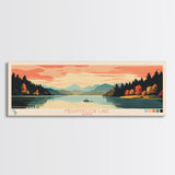 Megunticook Lake, Maine Panoramic Wall Art Framed Canvas Print, Midcentury Modern, Pop Art, Home Decor, Travel Poster, Living Room Art