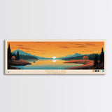 Melville Lake, New Brunswick Panoramic Wall Art Framed Canvas Print, Midcentury Modern, Pop Art, Home Decor, Travel Poster, Bedroom Art