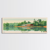 Mercer Lake, New Jersey Panoramic Wall Art Framed Canvas Print, Midcentury Modern, Pop Art, Home Decor, Travel Poster, Bedroom Art