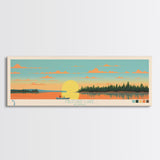 Milford Lake, Kansas Panoramic Wall Art Framed Canvas Print, Midcentury Modern, Pop Art, Home Decor, Travel Poster, Living Room Art