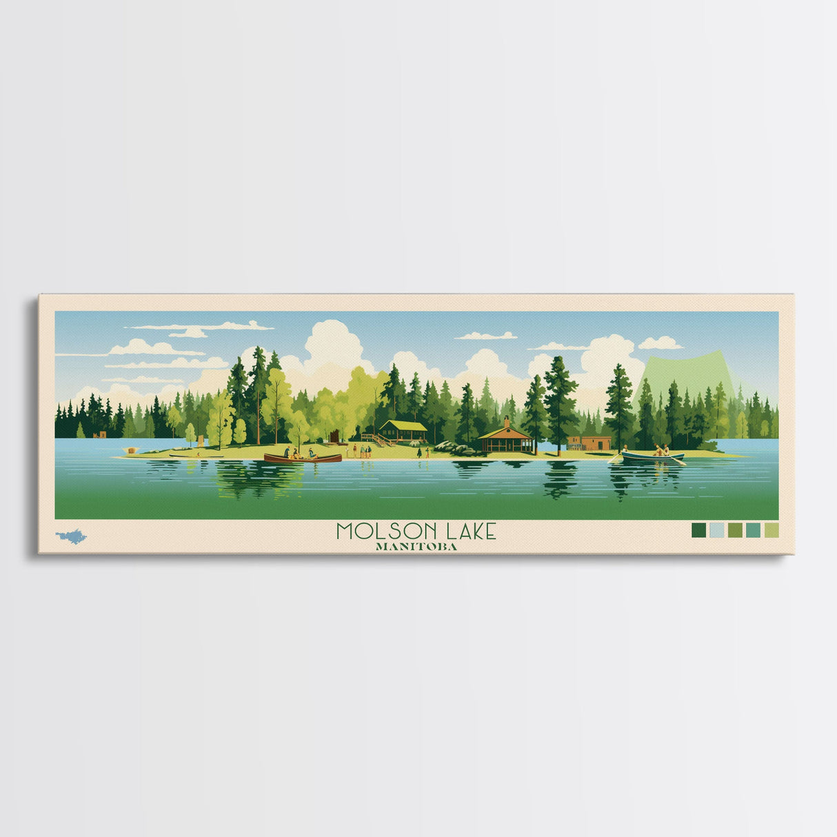 Molson Lake, Manitoba Framed Canvas Print, Panoramic Wall Art, Midcentury Modern, Pop Art, Home Decor, Travel Poster, Bedroom Art